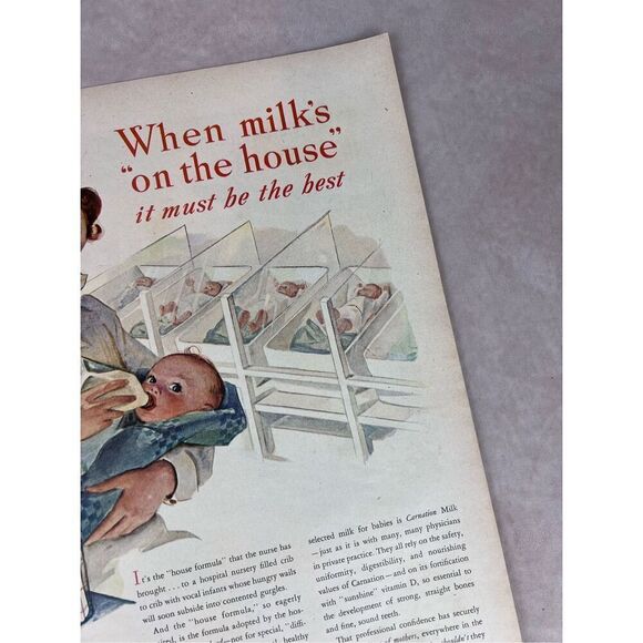 Vintage 1950s Advertising Print Carnation Milk Newborn Baby Ad Mod MCM Ephemera - Picture 3 of 5